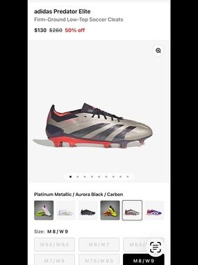 adidas PREDATOR WLITE Platinum Metallic & Aurora Soccer Cleats SZ 11.5m new !!